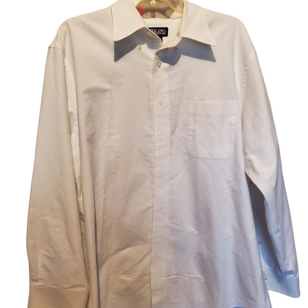 Land's End Men's 17 - 34 Regular White Button Up Long Sleeve Dress Shirt